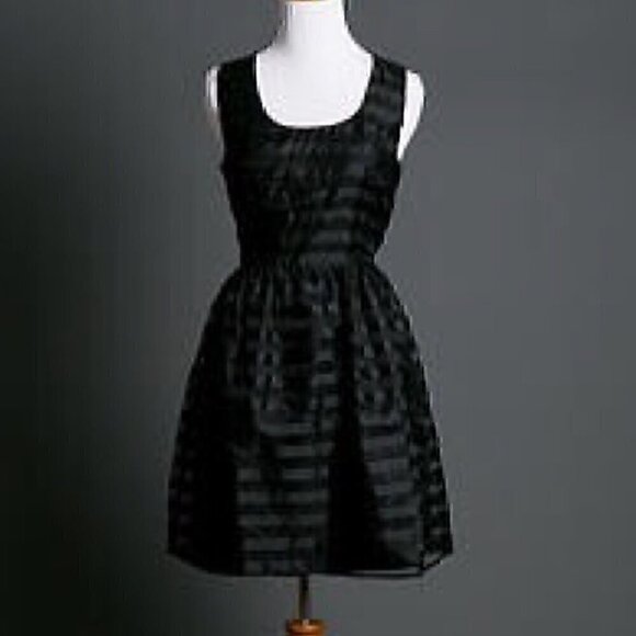 YA LOS ANGELES Black on Black Striped Organza Holiday Party Mini Fit Flare Dress - Picture 3 of 13